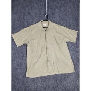 Trust USA Linen Blend Camp Shirt Mens L Button Up Short Sleeve Tan Casual Beach